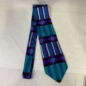 #6697 Bugatti Retro Blue Purple Red and White Abstract Mens Necktie, Tie